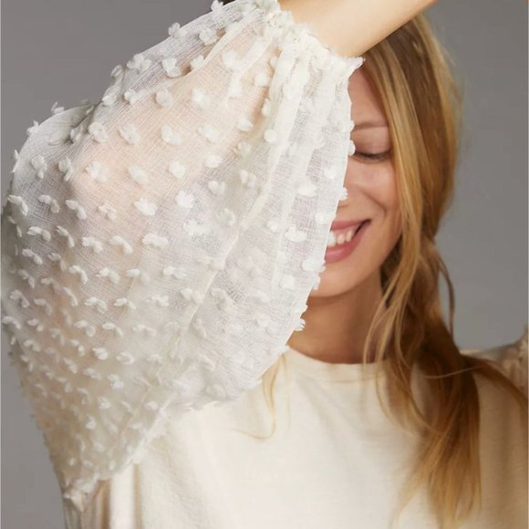 Anthropologie Maeve Cream Textured Long Sleeve Sleeve Knit Top Current Season M - Picture 2 of 10